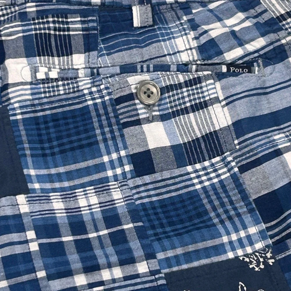 Polo Ralph Lauren Mens Blue Patchwork India Madras Plaid Paisley Shorts Size 36 - Picture 9 of 9